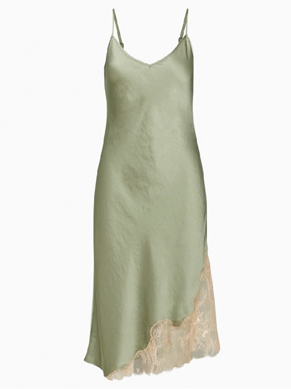 NEW Aritzia Wilfred Sonnet Satin Midi Slip Dress Sage with Cream Lace Hem